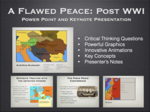 Cover graphic for the WWI: A Flawed Peace History Presentation detailing the Treaty of Versailles and post-war challenges.