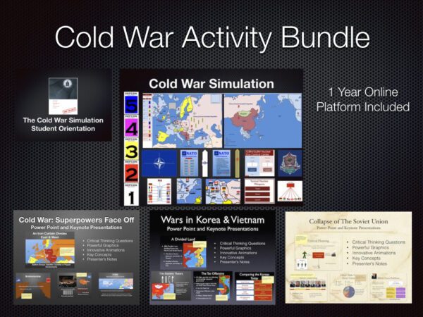 A cold war activity bundle is shown with various slides.
