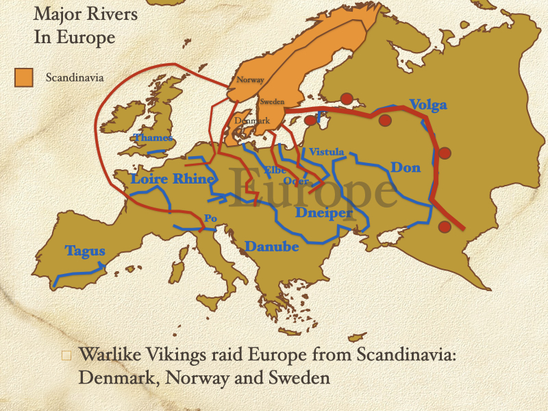 Presentation slide preview highlighting major rivers in Europe, such as the Danube, Rhine, and Seine, illustrating geographic features and trade routes for history classrooms.