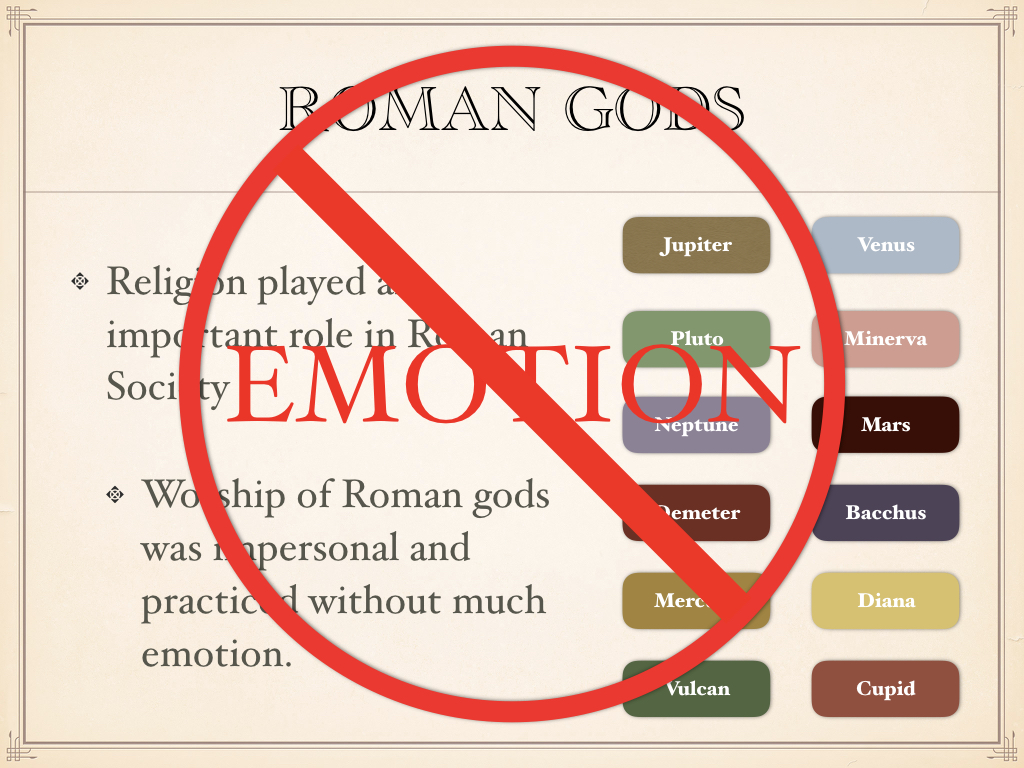 An illustration of Roman citizens participating in the impersonal and routine worship of traditional Roman gods within the empire.